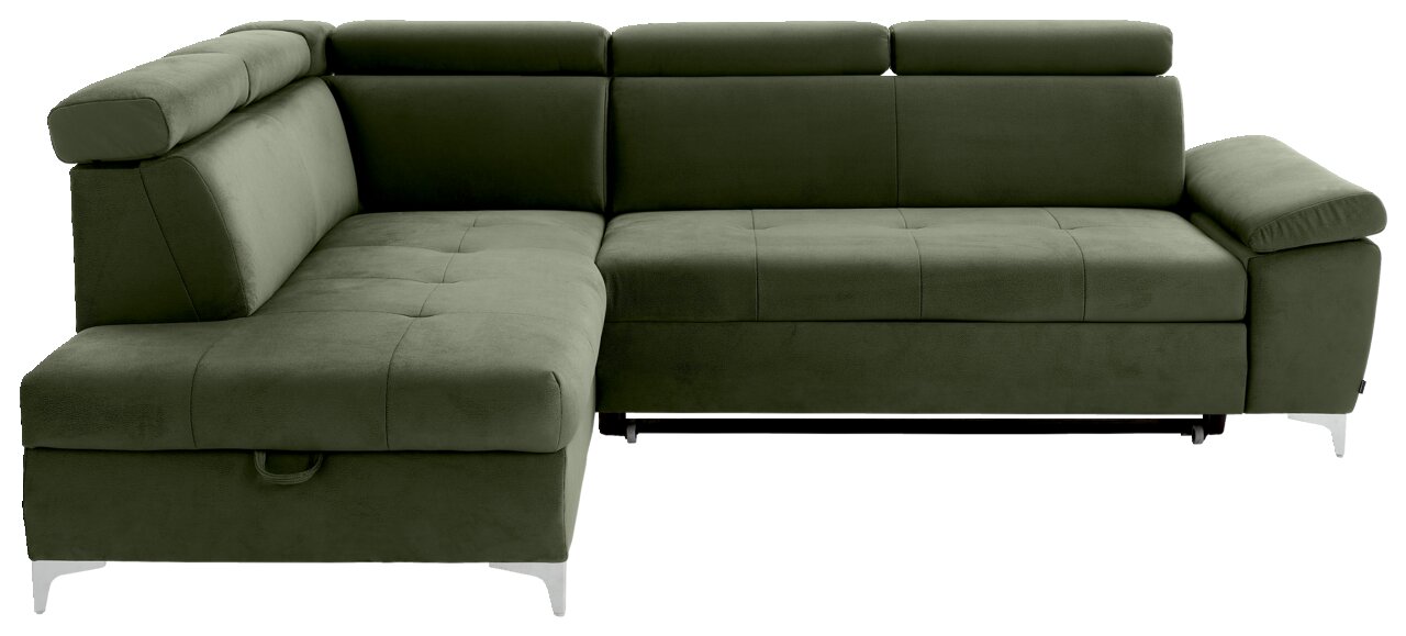 Grünes Ecksofa mit verstellbaren Kopfstützen, Ansicht von vorne