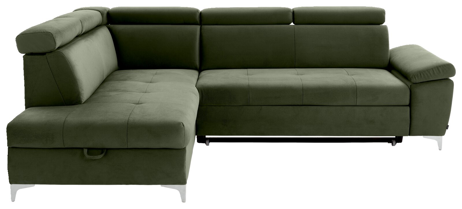 Grünes Ecksofa mit verstellbaren Kopfstützen, Ansicht von vorne