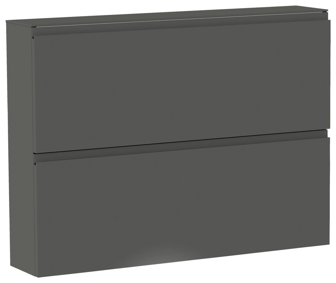 Moderner, grauer Hängeschuhschrank mit zwei Klappen, seitliche Perspektive