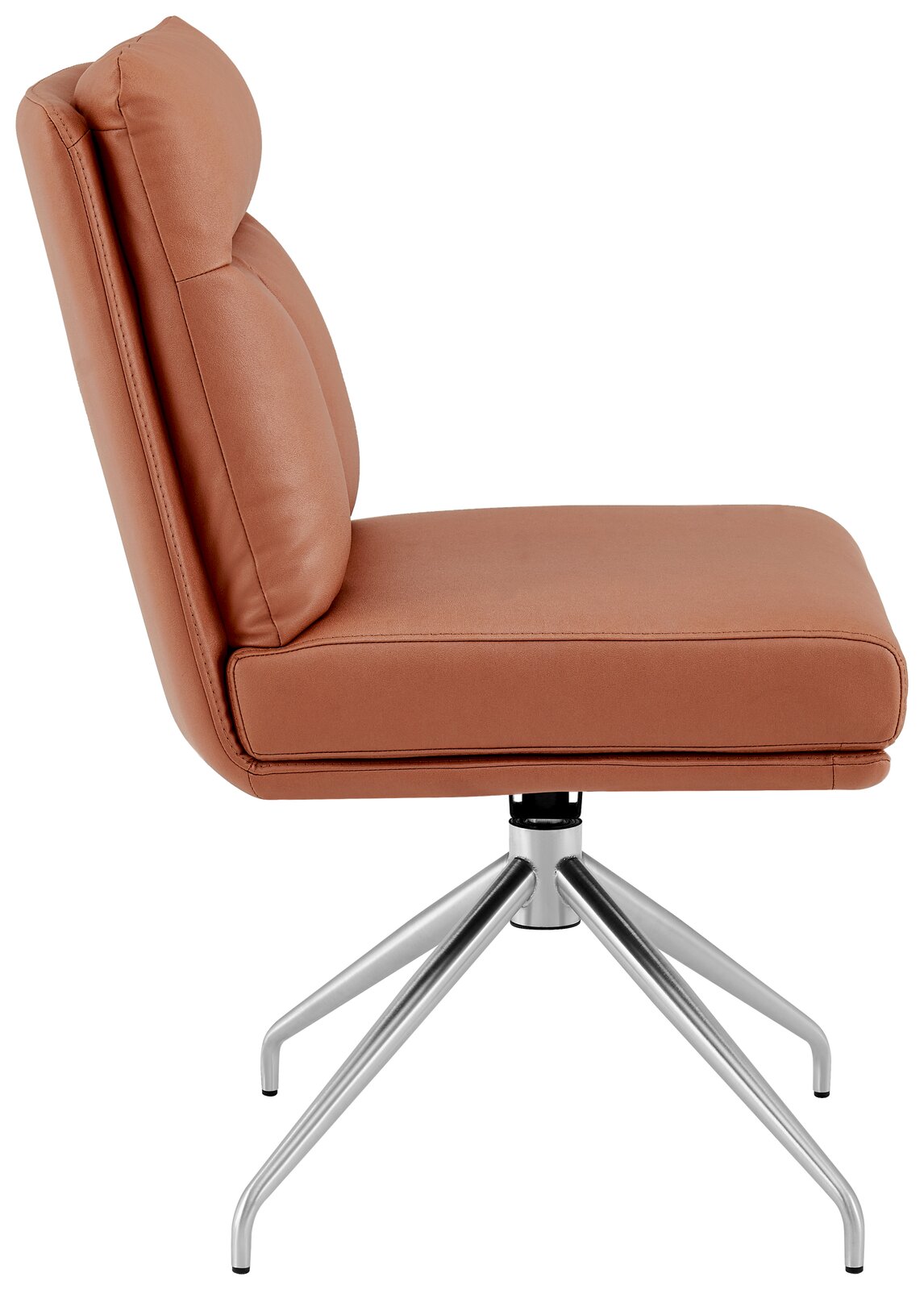 Moderner brauner Stuhl mit Metallgestell, Seitenansicht