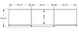 Technische Zeichnung eines Schwebetürenschranks mit drei gleich großen Segmenten, Frontansicht, Maße: 67,5 cm Höhe und 80,7 cm Breite pro Segment.