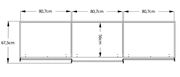 Technische Zeichnung eines Schwebetürenschranks mit drei gleich großen Segmenten, Frontansicht, Maße: 67,5 cm Höhe und 80,7 cm Breite pro Segment.