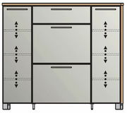 Moderner Schuhschrank mit mehreren Fächern und Schubladen, Frontansicht