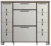 Moderner Schuhschrank mit mehreren Fächern und Schubladen, Frontansicht