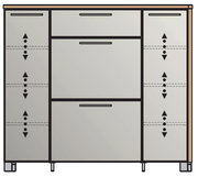 Moderner Schuhschrank mit mehreren Fächern und Schubladen, Frontansicht