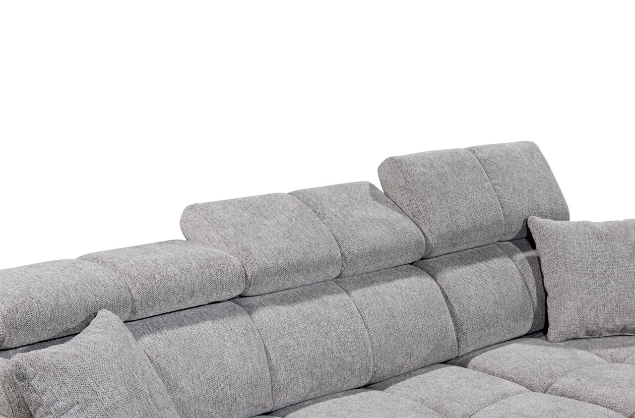 Graues Ecksofa SYDNEY mit verstellbaren Kopfstützen, seitliche Perspektive