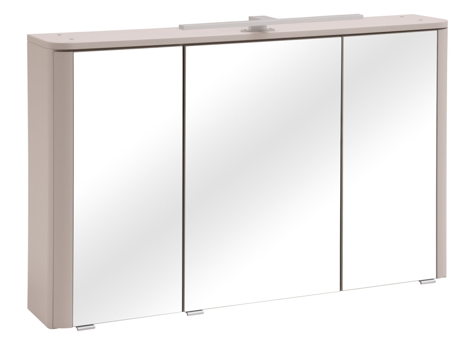 XORA Spiegelschrank OCEAN Moderner Spiegelschrank für das Badezimmer mit drei Spiegeltüren, hellem Korpus und Ablageleiste, frontal aus leicht schräger Perspektive von vorne aufgenommen