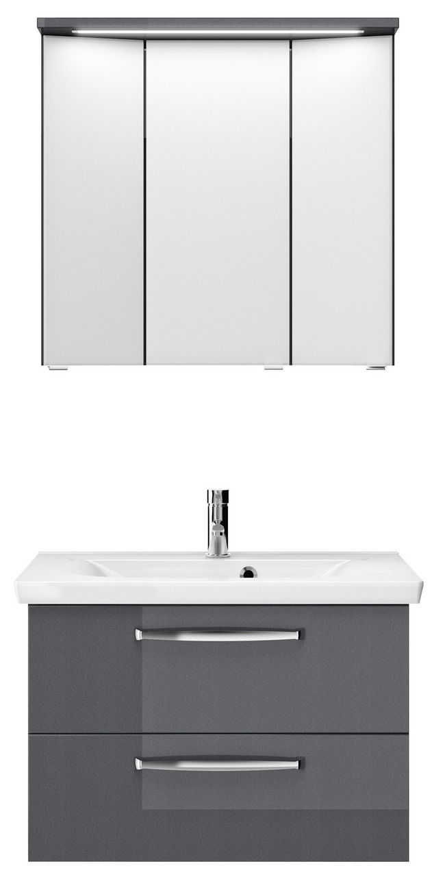 Pelipal Badblock TRENTINO Moderner Badblock mit Spiegelschrank und Waschbecken, Frontalansicht