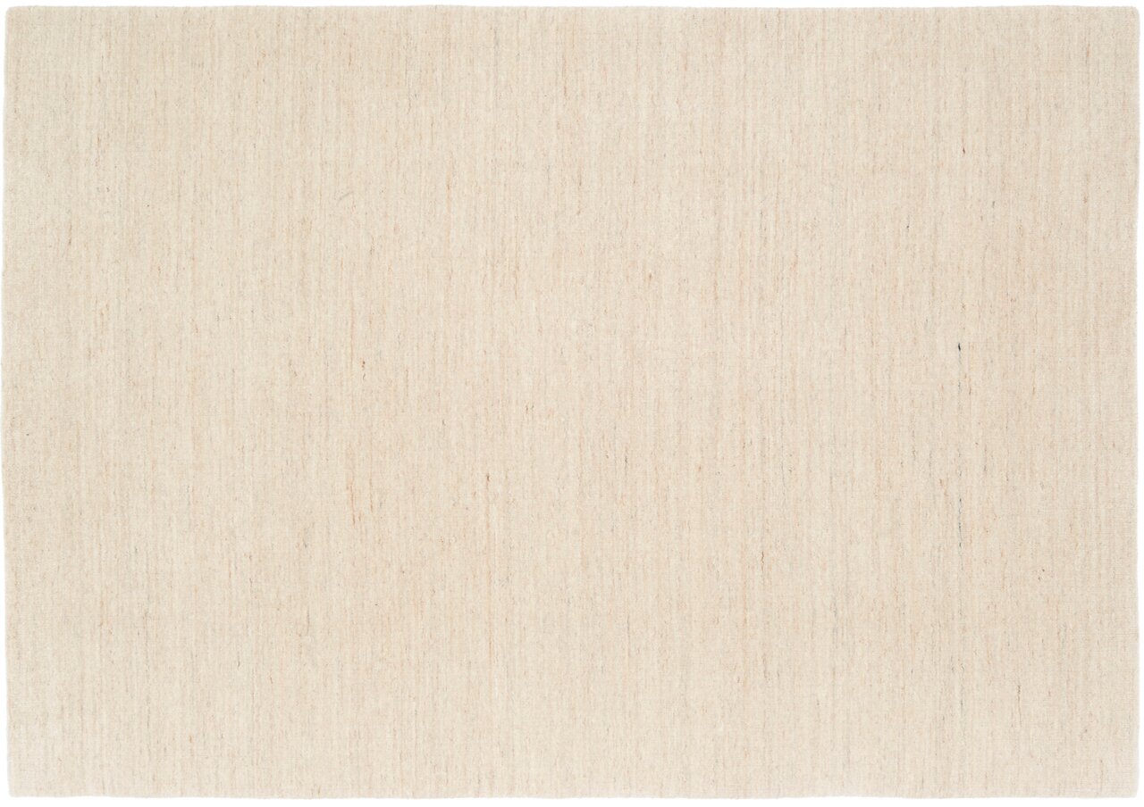 Beiger Wollteppich in Draufsicht, schlichtes Design