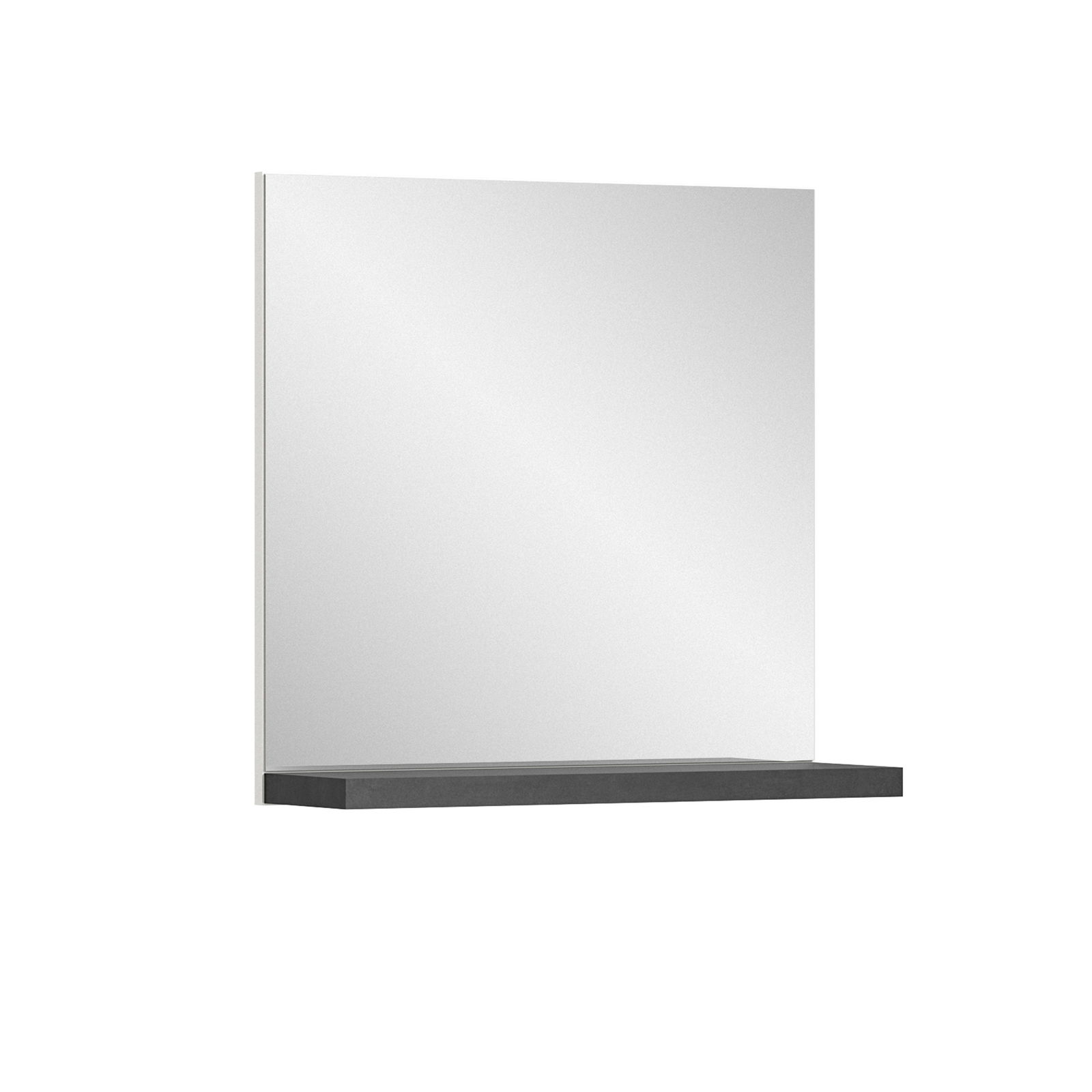 Moderner Wandspiegel mit rechteckigem Design und integrierter Ablage, seitliche Perspektive