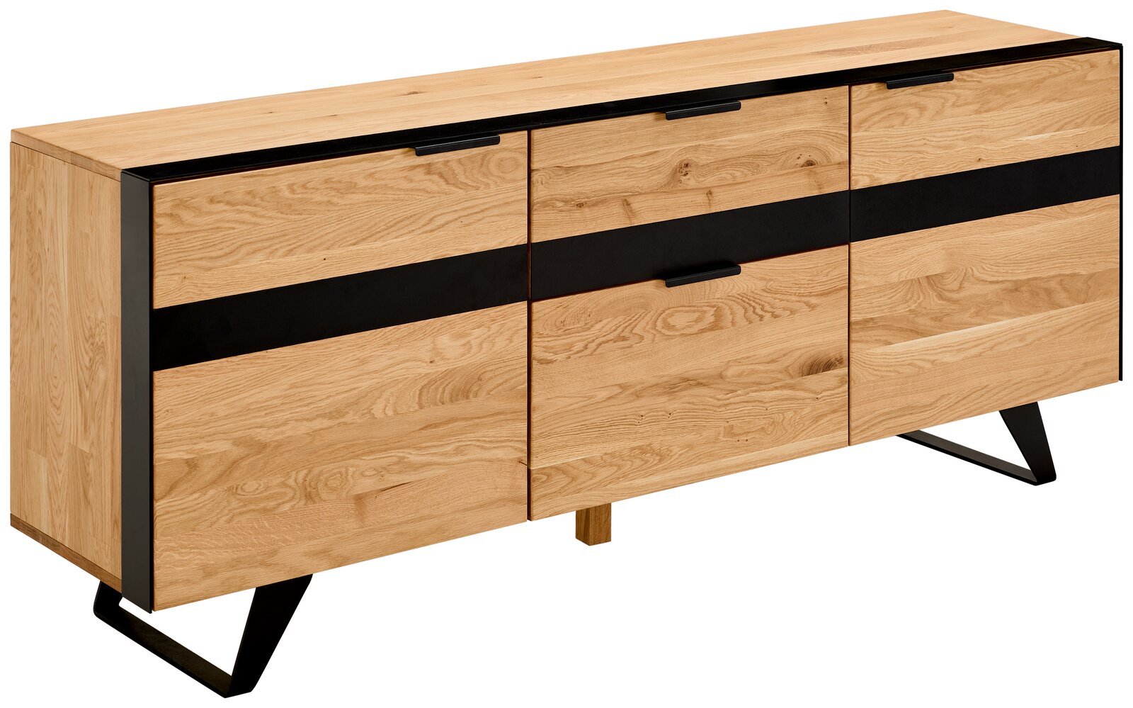 Landscape TV-Lowboard ZAFIRO TV-Lowboard aus hellem Holz mit schwarzen Akzenten, seitliche Perspektive