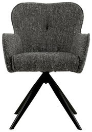 Grauer Armlehnstuhl mit schwarzem Metallgestell, Frontalansicht