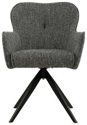 Grauer Armlehnstuhl mit schwarzem Metallgestell, Frontalansicht