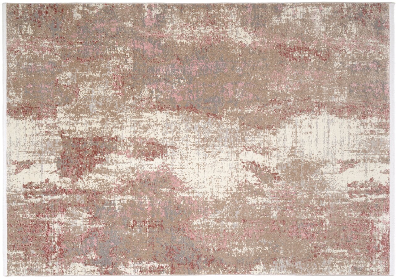 Designer Teppich in abstraktem Muster mit Beige-, Rosa- und Grautönen, Draufsicht
