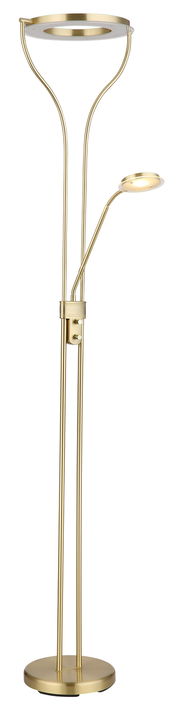 Goldener Deckenfluter mit Leselampe, seitliche Perspektive