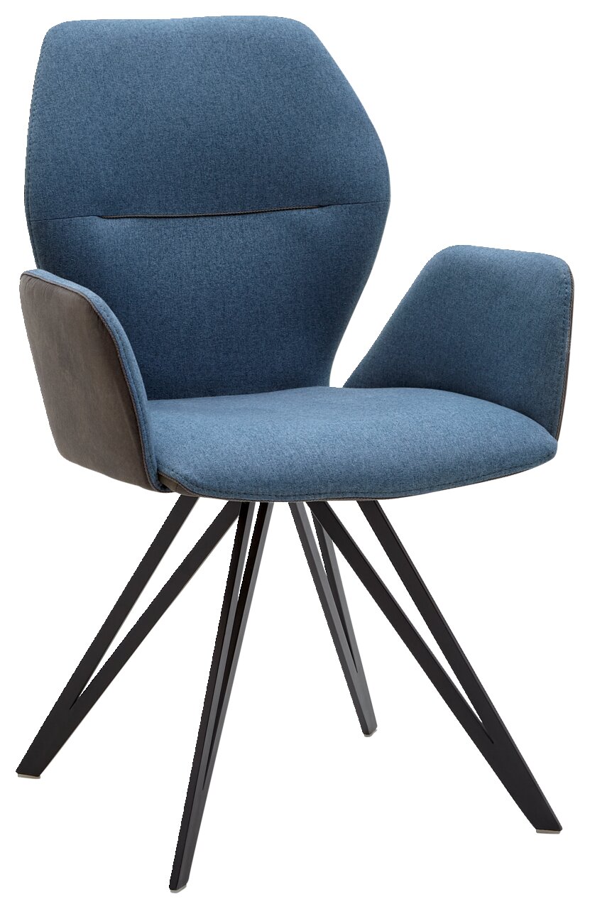 Valnatura Armlehnenstuhl PIANO Moderner blauer Armlehnenstuhl mit schwarzem Metallgestell, seitliche Perspektive