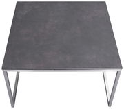 Moderner Beistelltisch mit dunkler Tischplatte und Metallgestell, Ansicht von oben.