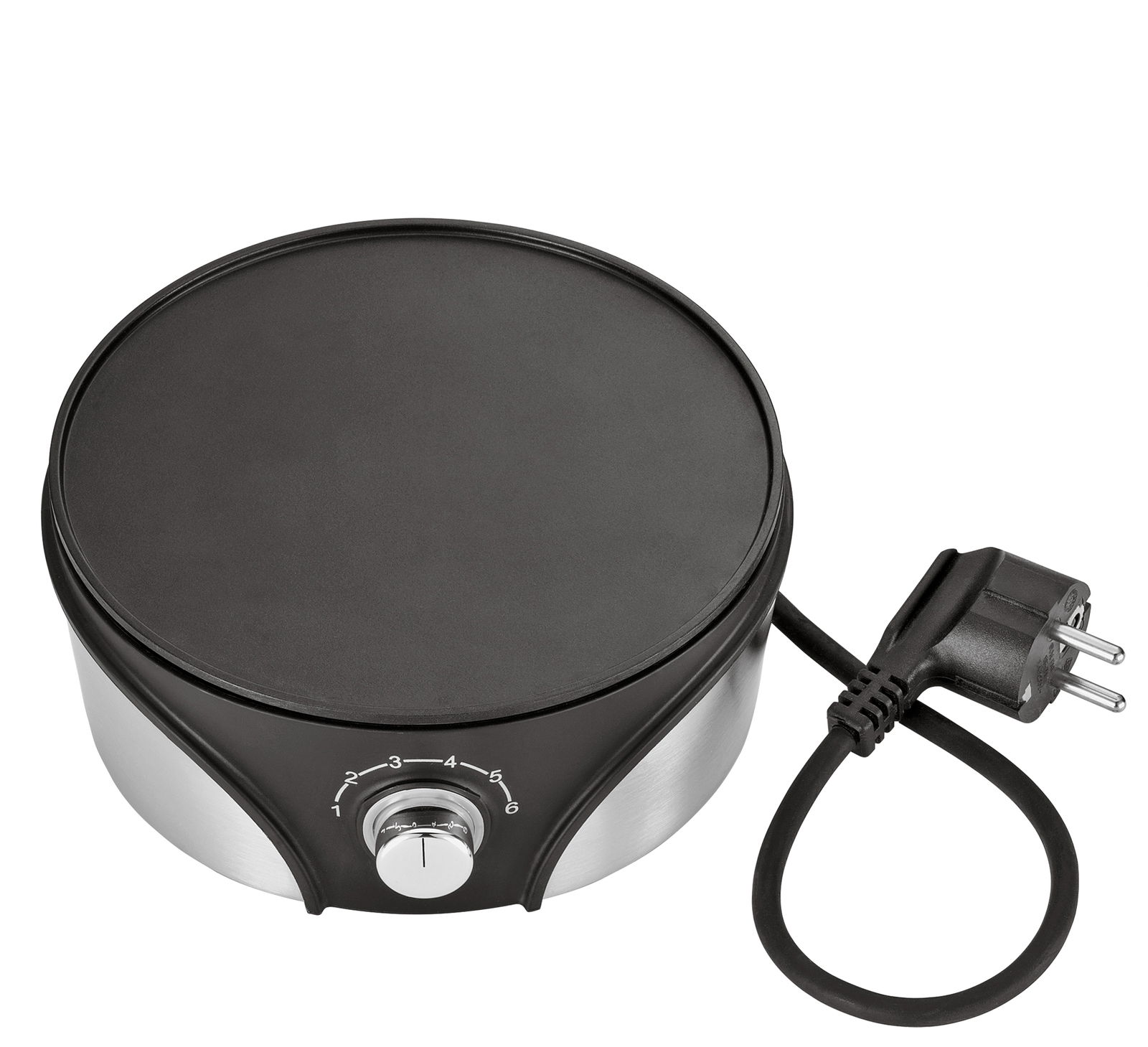 Elektrisches Fondue-Set Genf mit runder Heizplatte und Temperaturregler, seitliche Perspektive