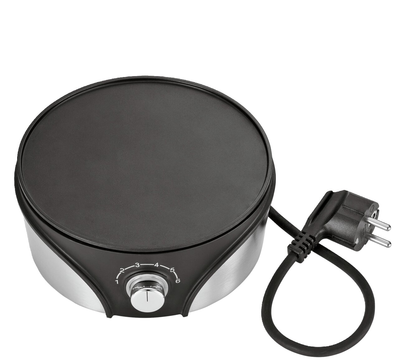 Elektrisches Fondue-Set Genf mit runder Heizplatte und Temperaturregler, seitliche Perspektive