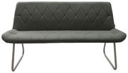 Graue Polsterbank mit Rautensteppung und Metallbeinen, Frontalansicht