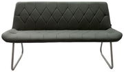 Graue Polsterbank mit Rautensteppung und Metallbeinen, Frontalansicht