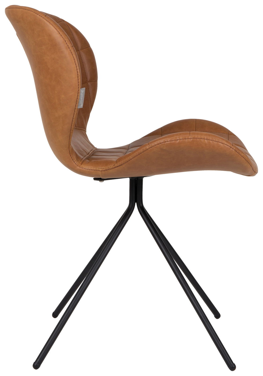 Z2 Stuhl OMG Moderner brauner Stuhl mit geschwungener Sitzfläche und schwarzem Metallgestell, Seitenansicht