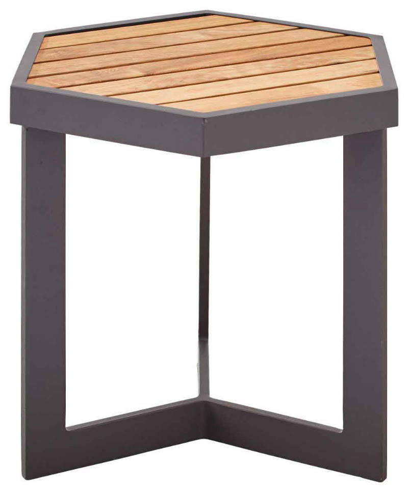 Zebra Beistelltisch SIXX Sechseckiger Beistelltisch mit Holzplatte und Metallrahmen, seitliche Perspektive