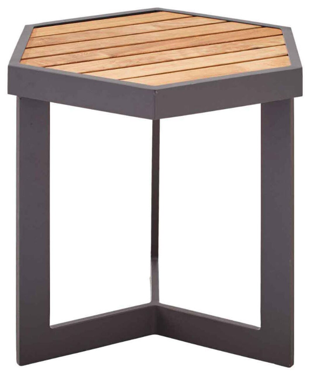 Zebra Beistelltisch SIXX Sechseckiger Beistelltisch mit Holzplatte und Metallrahmen, seitliche Perspektive