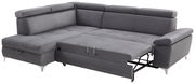Graue Ecksofa mit Schlaffunktion, ausgezogen, Perspektive von vorne rechts