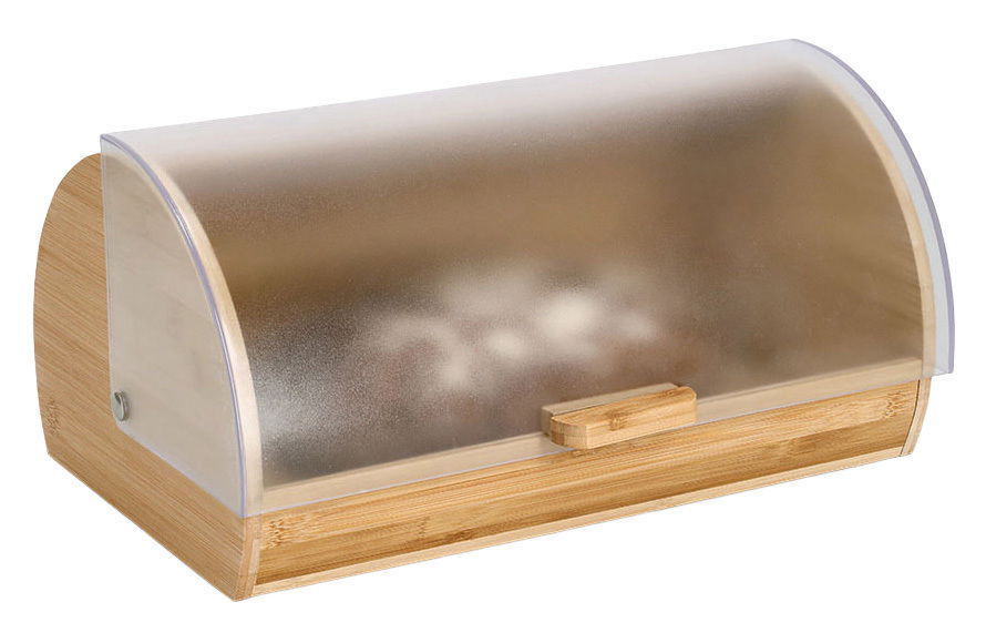Brotkasten aus Holz mit transparentem, gewölbtem Deckel, seitliche Perspektive