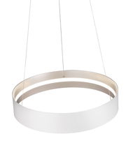 Moderne, runde Pendelleuchte LOOP in Weiß, von unten betrachtet, mit elegantem, minimalistischem Design.