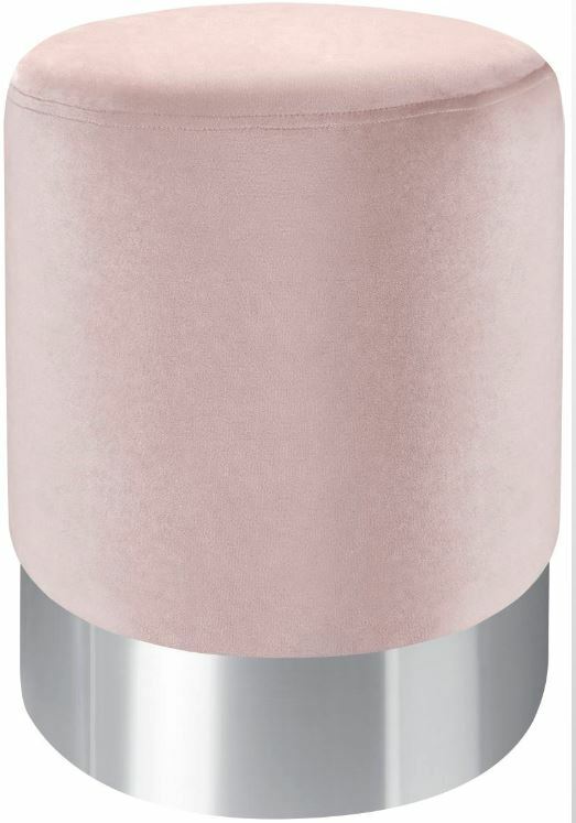 Runder Hocker in Rosa mit silbernem Sockel, Frontalansicht