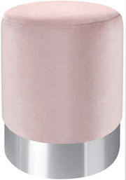 Runder Hocker in Rosa mit silbernem Sockel, Frontalansicht