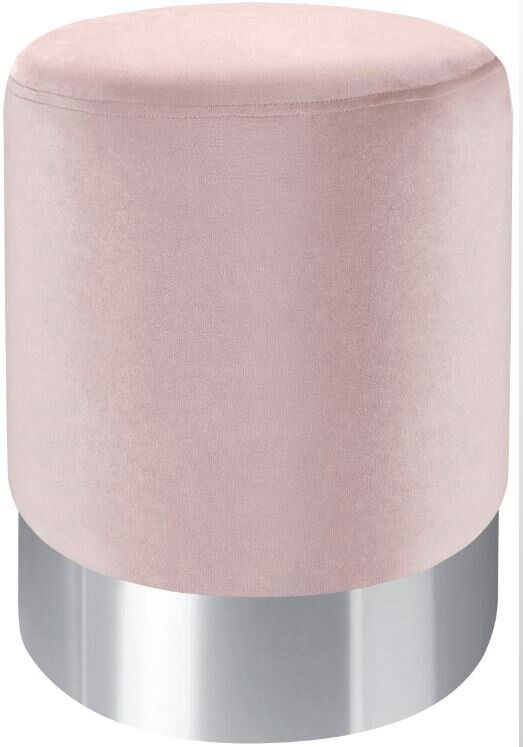 Runder Hocker in Rosa mit silbernem Sockel, Frontalansicht