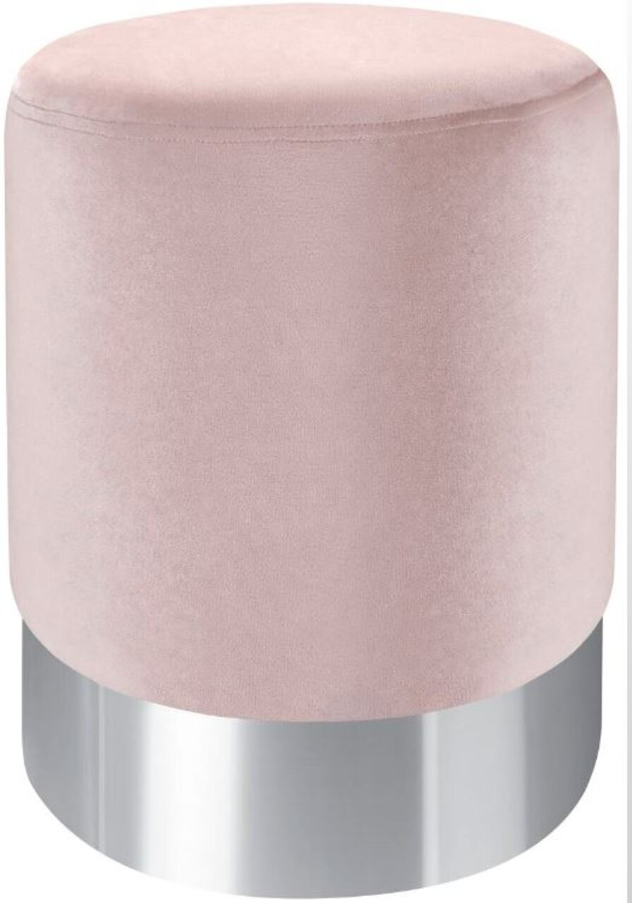 Runder Hocker in Rosa mit silbernem Sockel, Frontalansicht