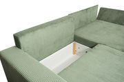 Grünes Ecksofa mit Stauraum, Ansicht von oben