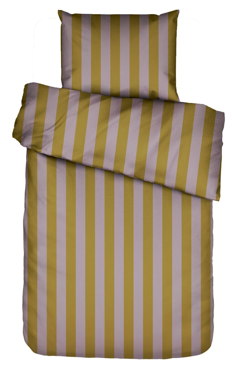 Bettwäsche-Set mit gelb-grauen Streifen, Draufsicht