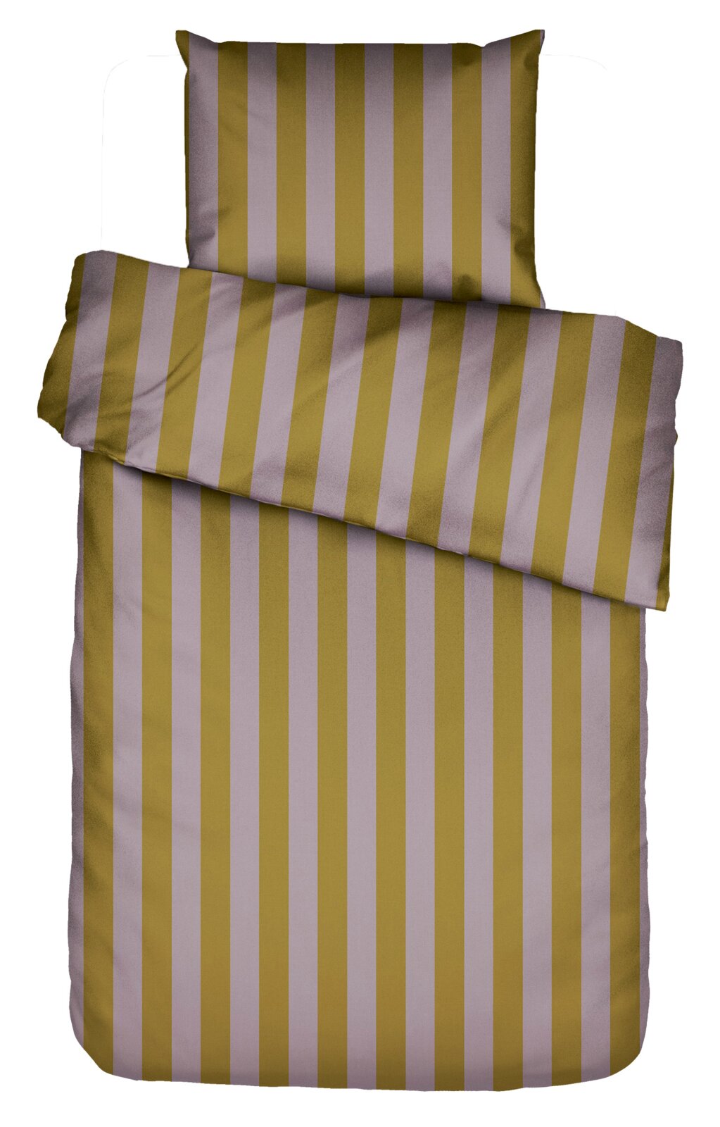 Bettwäsche-Set mit gelb-grauen Streifen, Draufsicht
