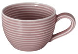 Rosa Espressoobertasse mit horizontalen Rillen, seitliche Perspektive