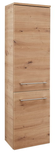 Midischrank aus Holz mit zwei Türen und Metallgriffen, seitliche Perspektive