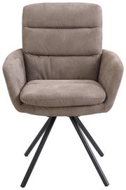 Bequemer Armlehnstuhl in Frontalansicht mit gepolstertem Sitz und Rückenlehne, sowie stabilen Metallbeinen.