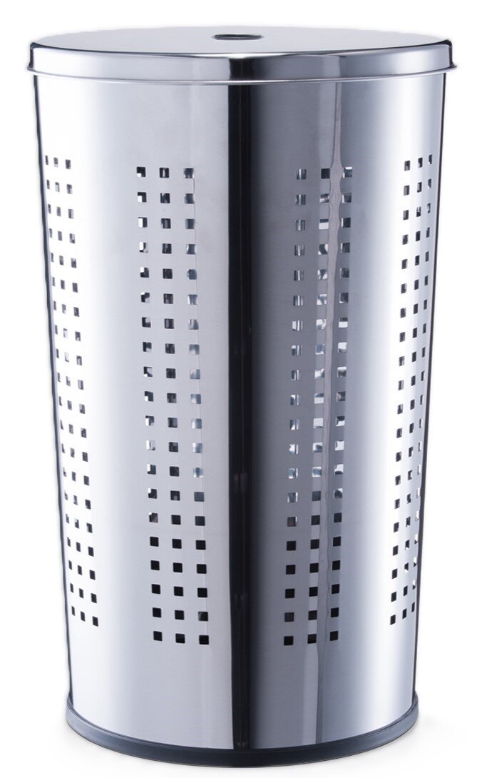 Zeller Present Wäschesammler Silberner Wäschesammler aus Metall mit quadratischen Lüftungslöchern, seitliche Perspektive