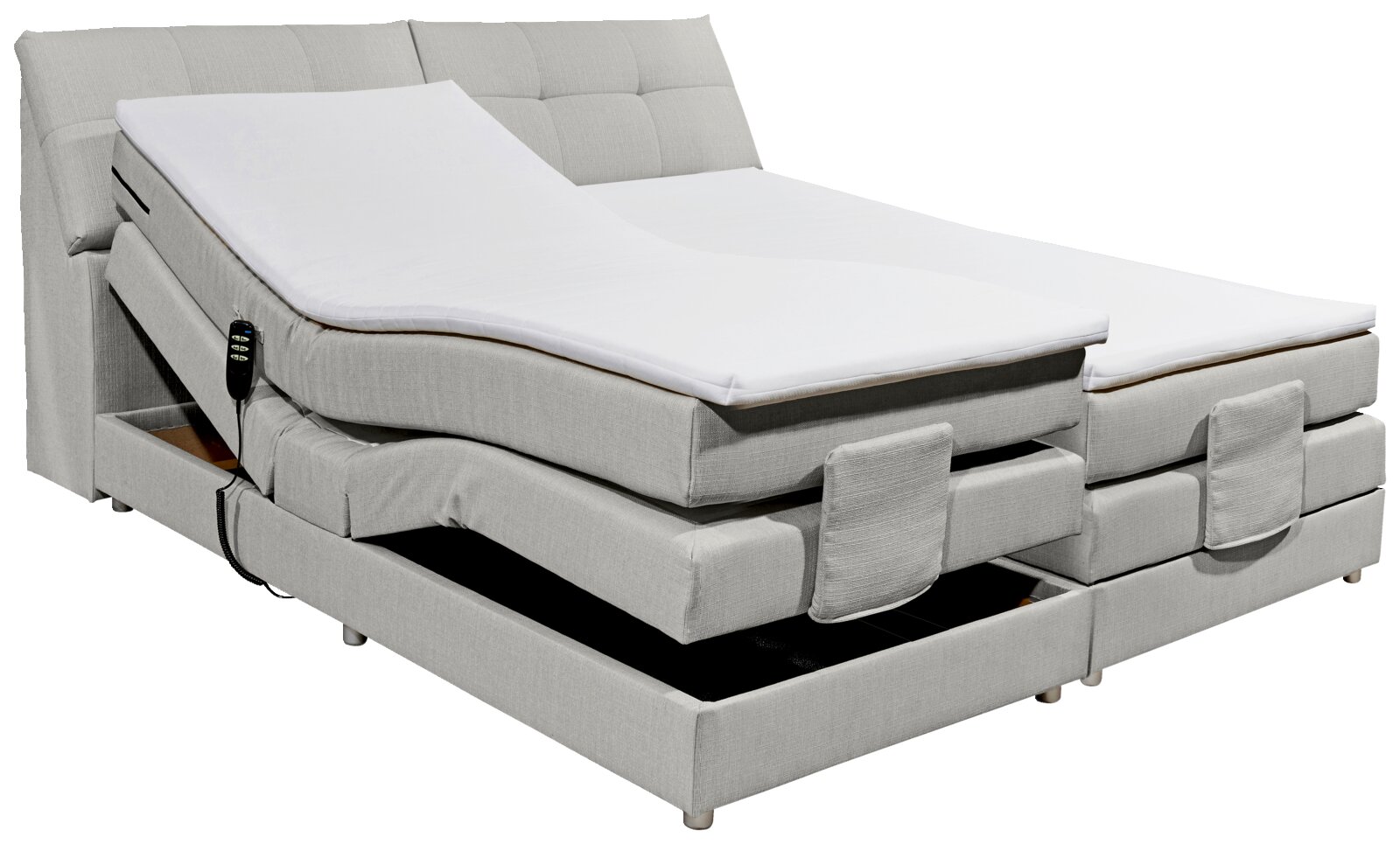 Boxspringbett mit verstellbaren Matratzen, seitliche Perspektive