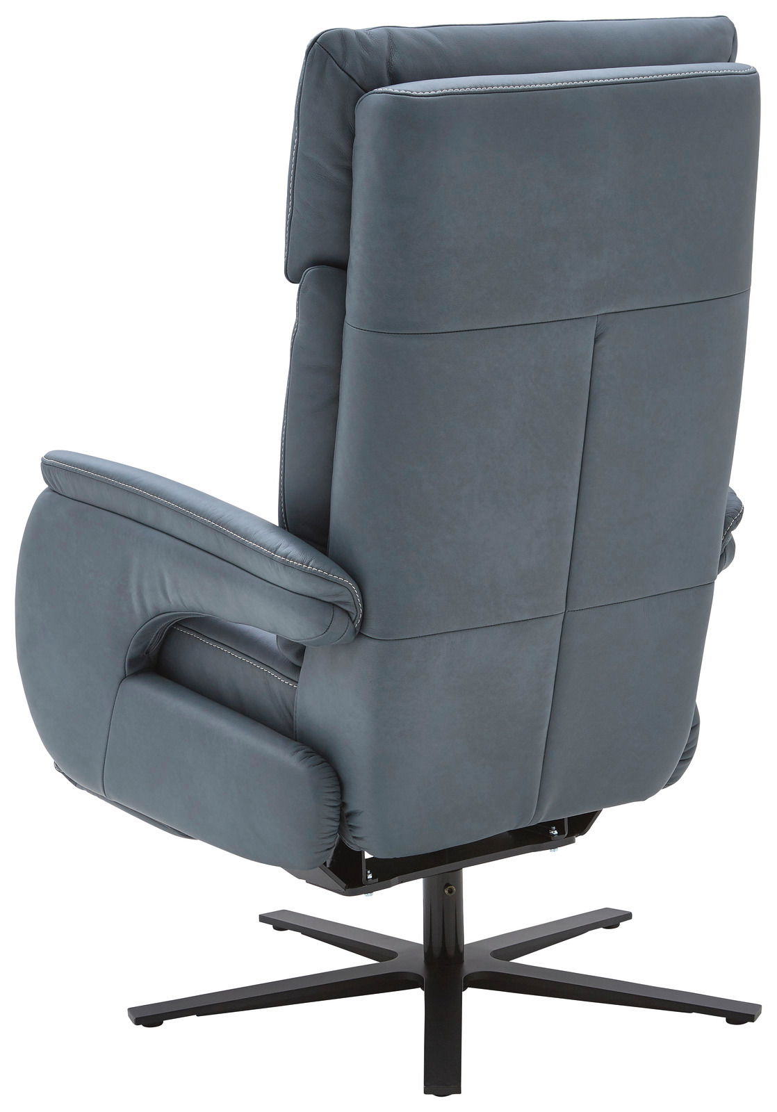 Dieter Knoll Fernsehsessel VARO STYLE LAZYLINE Rückansicht eines blauen Fernsehsessels mit schwarzem Drehfuß