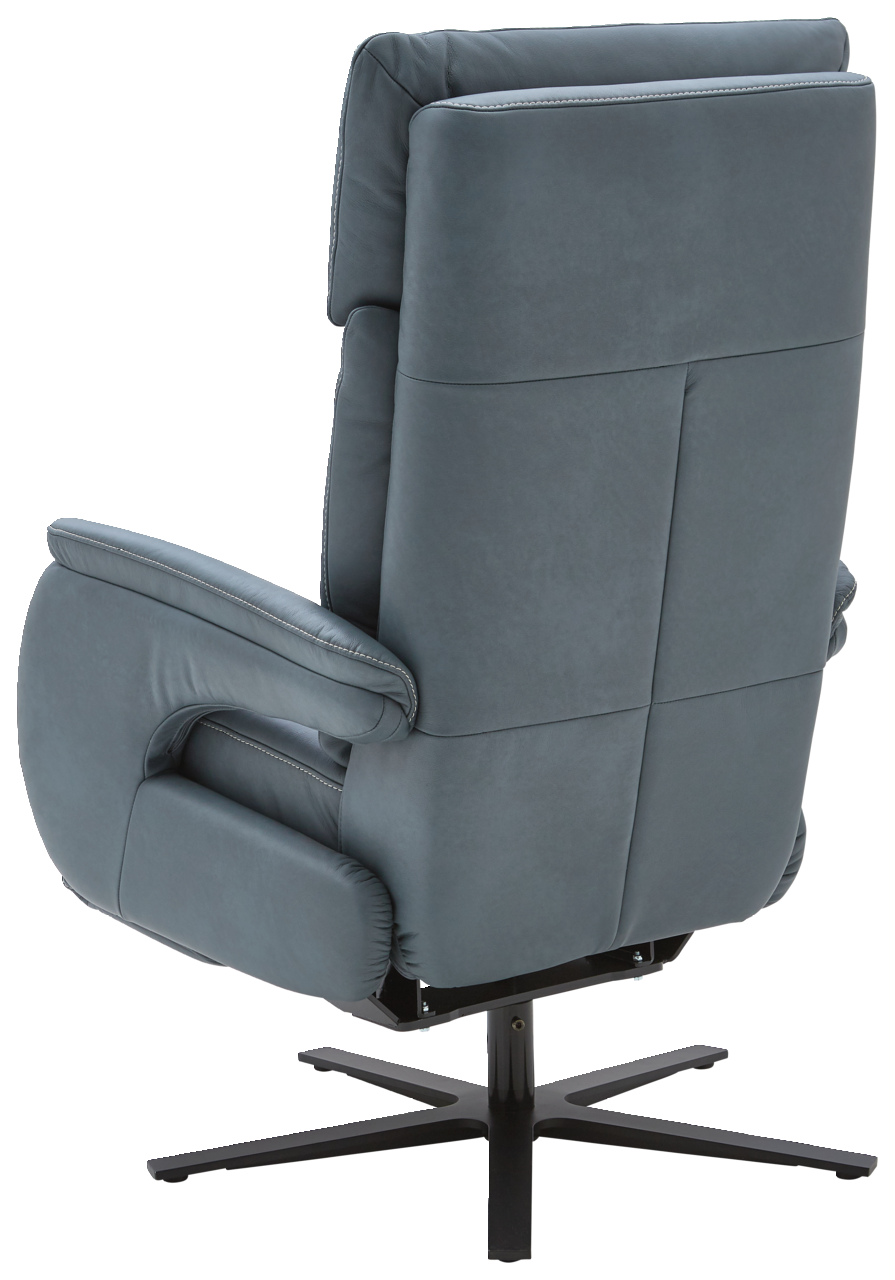 Dieter Knoll Fernsehsessel VARO STYLE LAZYLINE Rückansicht eines blauen Fernsehsessels mit schwarzem Drehfuß