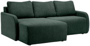 Grünes Sofa mit drei Kissen, Vorderansicht von links