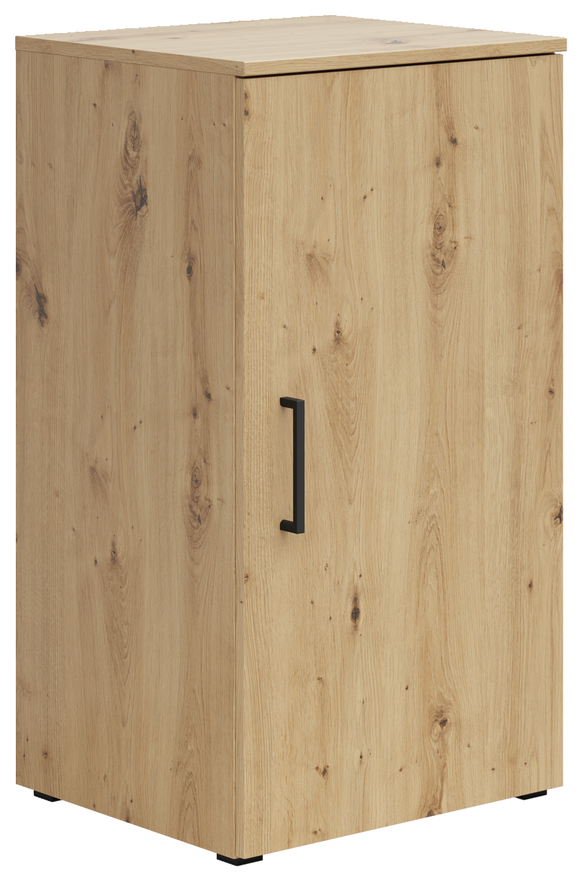 Carryhome Kommode MULTISTAURAUM Holzkommode mit einer Tür und schwarzem Griff, seitliche Perspektive