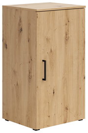 Holzkommode mit einer Tür und schwarzem Griff, seitliche Perspektive