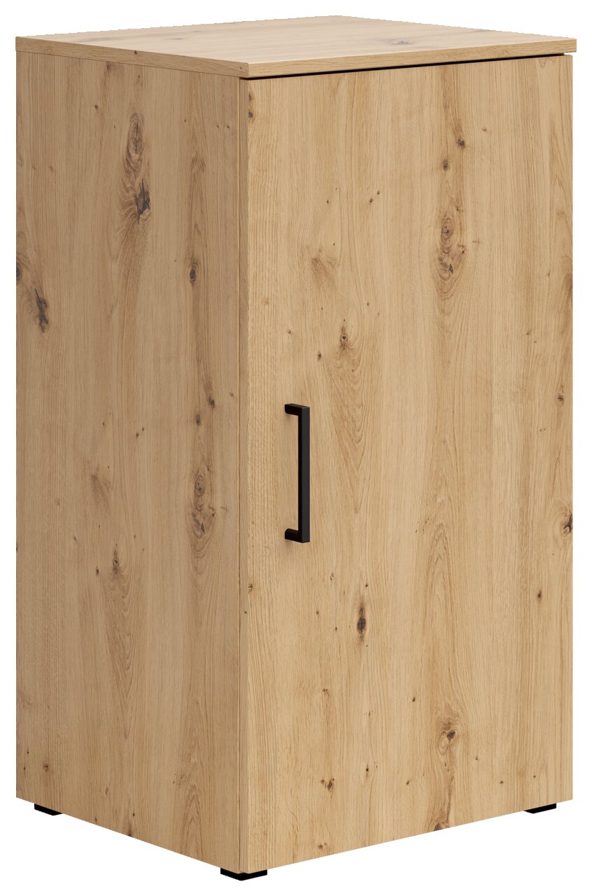 Carryhome Kommode MULTISTAURAUM Holzkommode mit einer Tür und schwarzem Griff, seitliche Perspektive