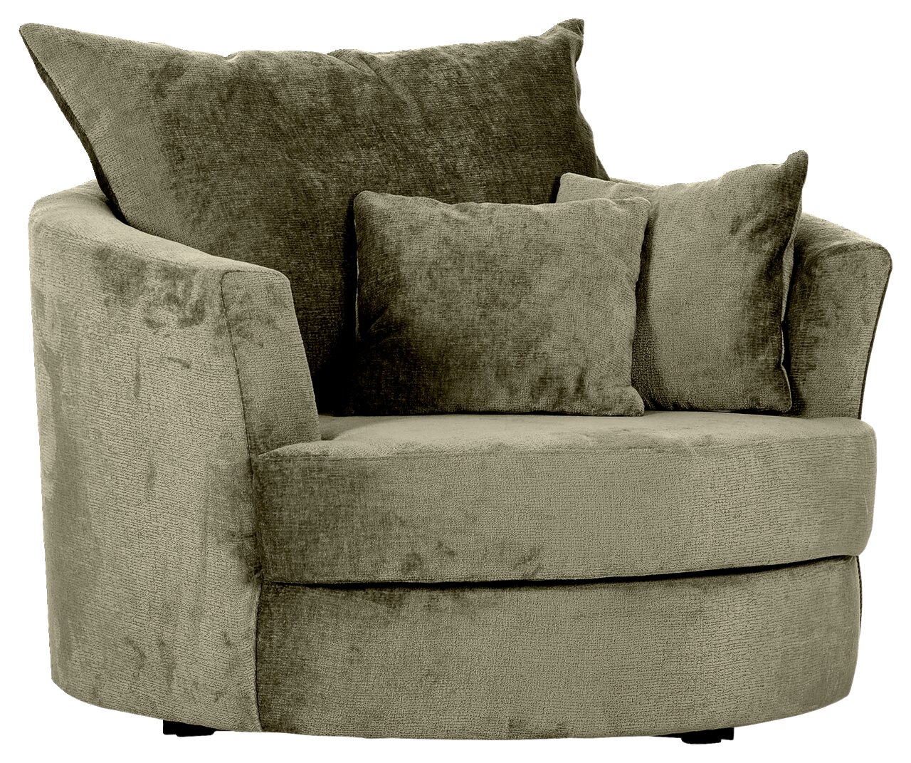 Z2 Sessel LENI Grüner Sessel mit runder Form und zwei Kissen, seitliche Perspektive